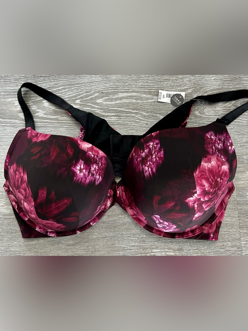 Torrid Curve Back Smoothing Push Up Black & Deep Burgundy Floral Print Size 46D